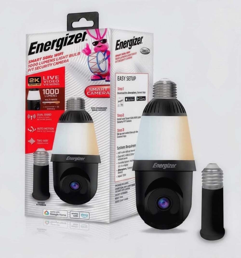 Energizer 2K Smart 5GHz WiFi Light Bulb Pan Tilt Security Camera NEW IN BOX